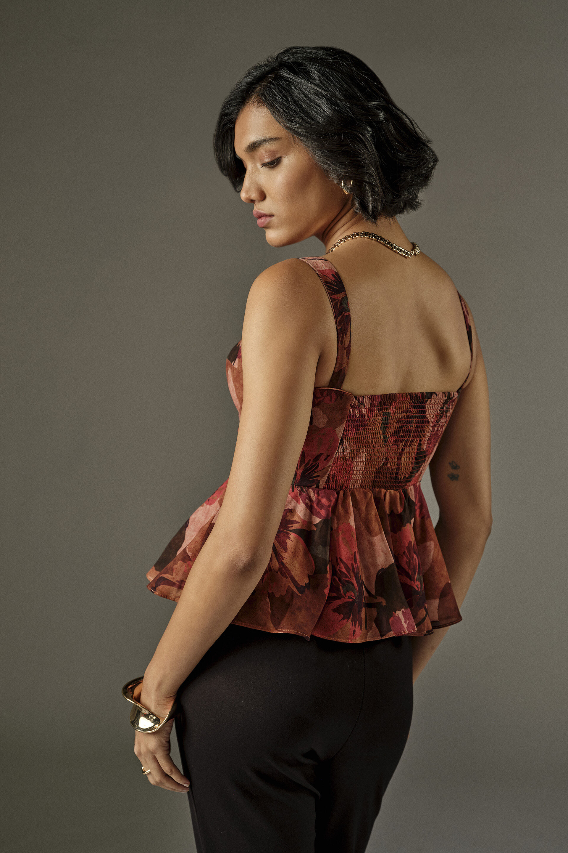 Fit & Flare Floral Print Top in Orange, Orange, image 6